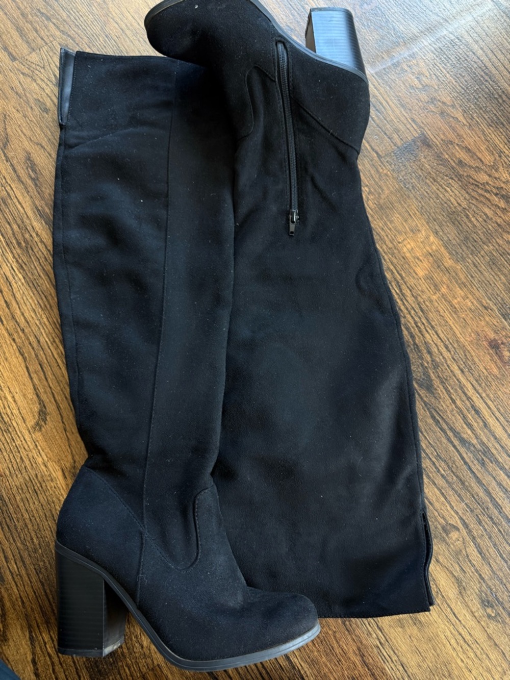 Black Over-the-Knee Suede Block Heel Boots